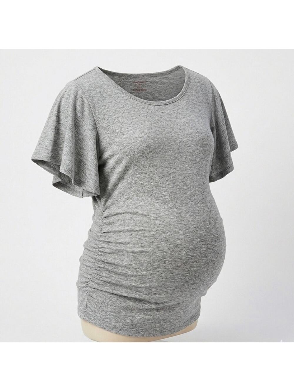 Isabel Maternity Gray Flutter Sleeve Ruched Maternity Top - Size S
